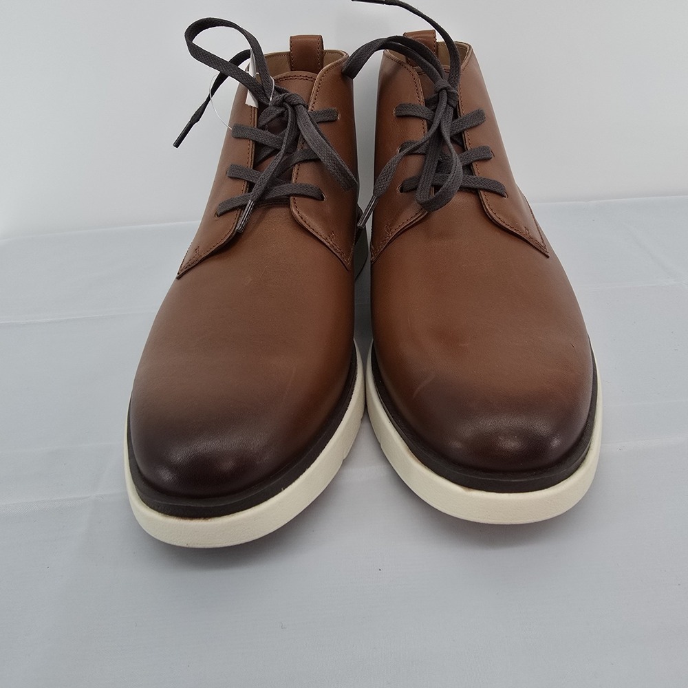 Allen Edmonds Cognac Brown Leather Chukka Boots with Cream Sole - Picture 3 of 9